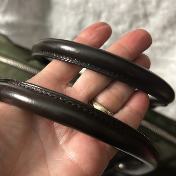 Prada Large green nylon and brown leather commuter bowling bag & lock & keys - Picture 8 of 17